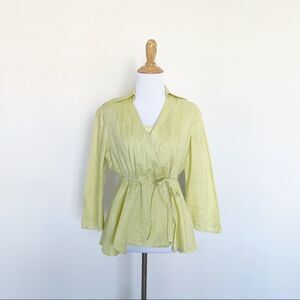 Samuel Dong Lime Green Linen wrap Blouse with separate tank